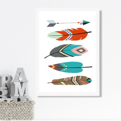 Artze Wall Art Tribal Feathers Framed Print Size: A3 With White Frame from B&Q