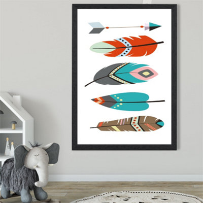Artze Wall Art Tribal Feathers Framed Print Size: A2 With Black Frame from B&Q