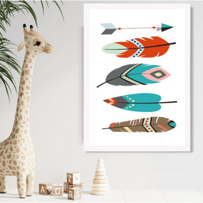 Artze Wall Art Tribal Feathers Framed Print Size: A2 With White Frame from B&Q