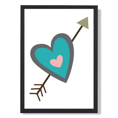 Artze Wall Art Tribal Blue Heart And Arrow Art Print With Black Frame Size: A4 from B&Q