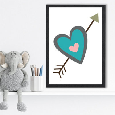 Artze Wall Art Tribal Blue Heart And Arrow Framed Print Size: A3 With Black Frame from B&Q