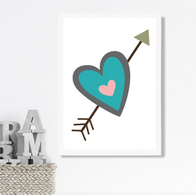 Artze Wall Art Tribal Blue Heart And Arrow Framed Print Size: A3 With White Frame from B&Q