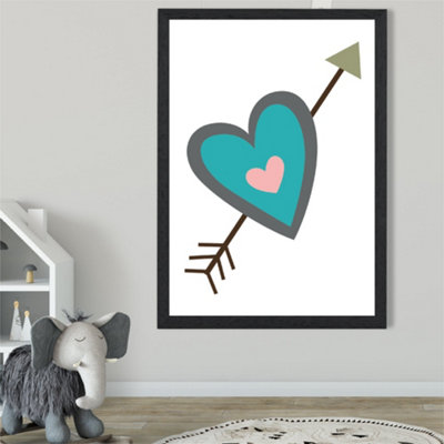 Artze Wall Art Tribal Blue Heart And Arrow Framed Print Size: A2 With Black Frame from B&Q