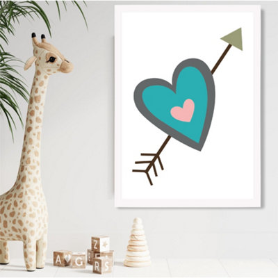 Artze Wall Art Tribal Blue Heart And Arrow Framed Print Size: A2 With White Frame from B&Q