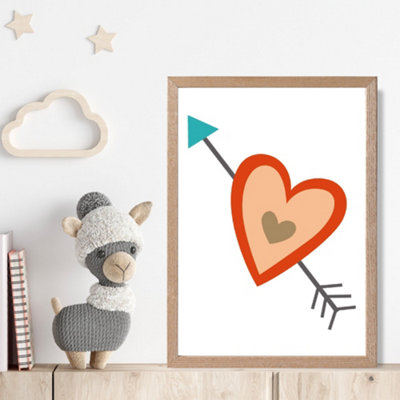 Artze Wall Art Tribal Orange Heart And Arrow Framed Print Size: A4 With Oak Frame from B&Q