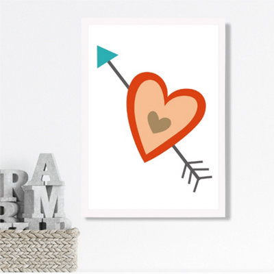 Artze Wall Art Tribal Orange Heart And Arrow Framed Print Size: A3 With White Frame from B&Q