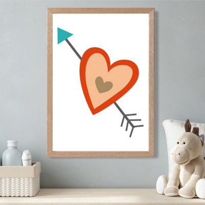 Artze Wall Art Tribal Orange Heart And Arrow Framed Print Size: A3 With Oak Frame from B&Q