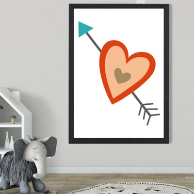 Artze Wall Art Tribal Orange Heart And Arrow Framed Print Size: A2 With Black Frame from B&Q