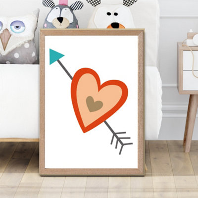 Artze Wall Art Tribal Orange Heart And Arrow Framed Print Size: A2 With Oak Frame from B&Q
