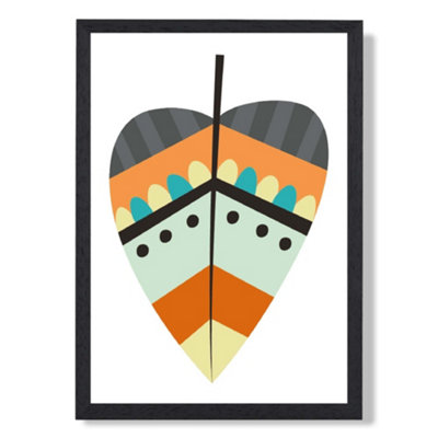 Artze Wall Art Tribal Leaf Art Print With Black Frame Size: A4 from B&Q