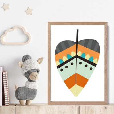 Artze Wall Art Tribal Leaf Framed Print Size: A4 With Oak Frame from B&Q