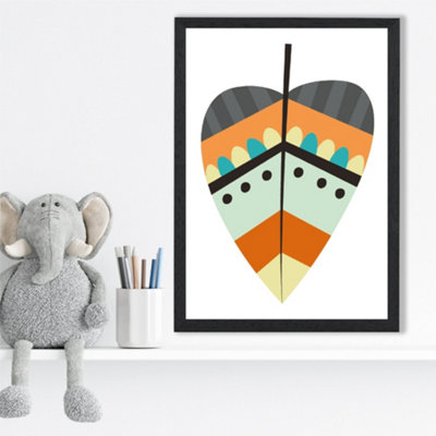 Artze Wall Art Tribal Leaf Framed Print Size: A3 With Black Frame from B&Q