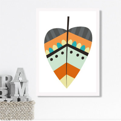 Artze Wall Art Tribal Leaf Framed Print Size: A3 With White Frame from B&Q
