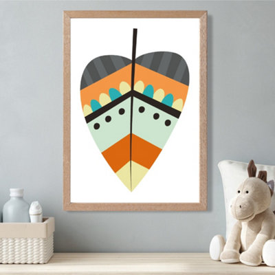 Artze Wall Art Tribal Leaf Framed Print Size: A3 With Oak Frame from B&Q