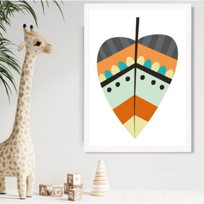 Artze Wall Art Tribal Leaf Framed Print Size: A2 With White Frame from B&Q