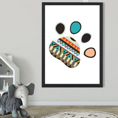 Artze Wall Art Tribal Animal Paw Print Framed Print Size: A2 With Black Frame from B&Q