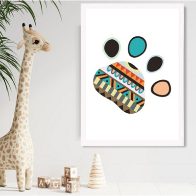 Artze Wall Art Tribal Animal Paw Print Framed Print Size: A2 With White Frame from B&Q
