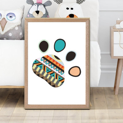 Artze Wall Art Tribal Animal Paw Print Framed Print Size: A2 With Oak Frame from B&Q