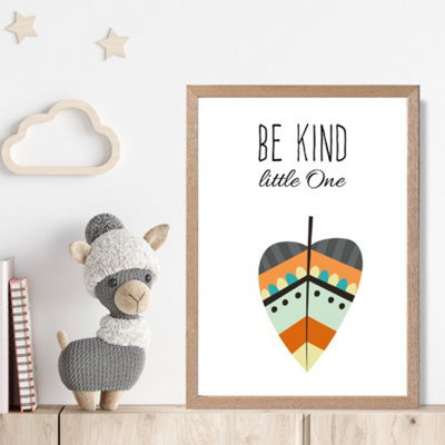 Artze Wall Art Be Kind Leaf Tribal Quote Framed Print Size: A4 With Oak Frame from B&Q