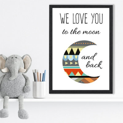 Artze Wall Art Love You To The Moon Tribal Quote Framed Print Size: A3 With Black Frame from B&Q