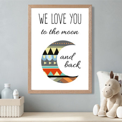 Artze Wall Art Love You To The Moon Tribal Quote Framed Print Size: A3 With Oak Frame from B&Q