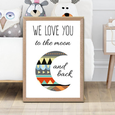 Artze Wall Art Love You To The Moon Tribal Quote Framed Print Size: A2 With Oak Frame from B&Q