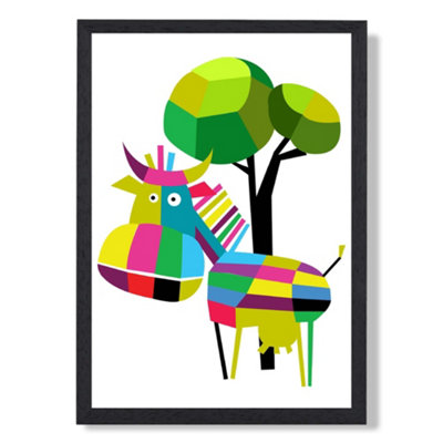 Artze Wall Art Cow Bright Geometric Animal Art Print With Black Frame Size: A4 from B&Q
