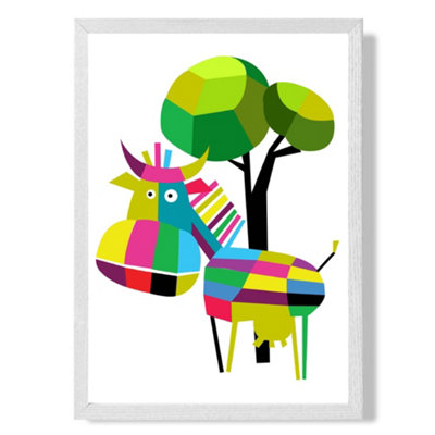 Artze Wall Art Cow Bright Geometric Animal Art Print With White Frame Size: A4 from B&Q