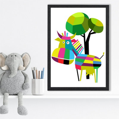 Artze Wall Art Cow Bright Geometric Animal Framed Print Size: A3 With Black Frame from B&Q