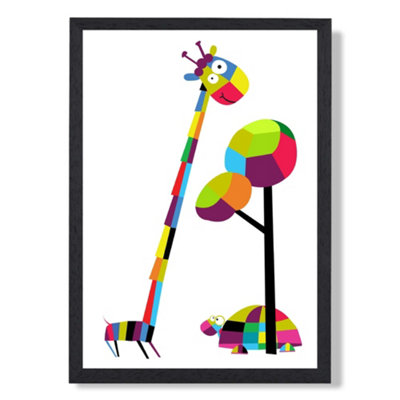 Artze Wall Art Giraffe Bright Geometric Animal Art Print With Black Frame Size: A4 from B&Q