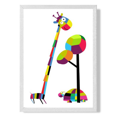 Artze Wall Art Giraffe Bright Geometric Animal Art Print With White Frame Size: A4 from B&Q
