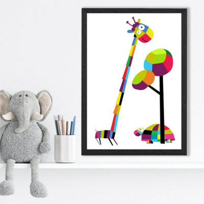 Artze Wall Art Giraffe Bright Geometric Animal Framed Print Size: A3 With Black Frame from B&Q
