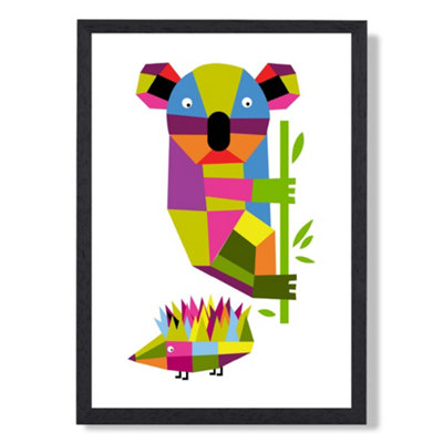 Artze Wall Art Koala Bright Geometric Animal Art Print With Black Frame Size: A4 from B&Q