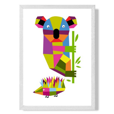 Artze Wall Art Koala Bright Geometric Animal Art Print With White Frame Size: A4 from B&Q