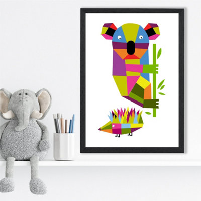 Artze Wall Art Koala Bright Geometric Animal Framed Print Size: A3 With Black Frame from B&Q