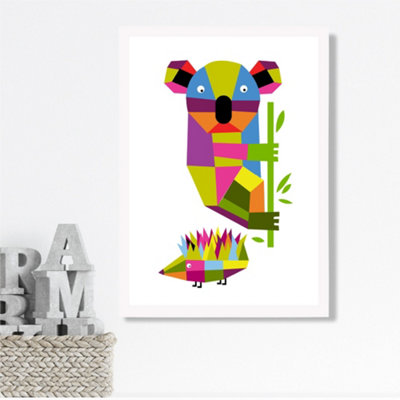 Artze Wall Art Koala Bright Geometric Animal Framed Print Size: A3 With White Frame from B&Q