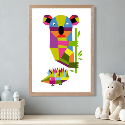 Artze Wall Art Koala Bright Geometric Animal Framed Print Size: A3 With Oak Frame from B&Q