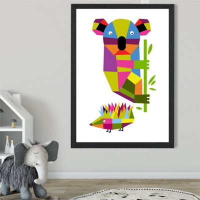 Artze Wall Art Koala Bright Geometric Animal Framed Print Size: A2 With Black Frame from B&Q