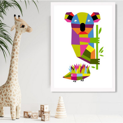 Artze Wall Art Koala Bright Geometric Animal Framed Print Size: A2 With White Frame from B&Q