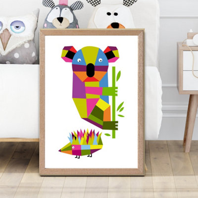 Artze Wall Art Koala Bright Geometric Animal Framed Print Size: A2 With Oak Frame from B&Q