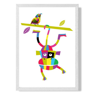 Artze Wall Art Monkey Bright Geometric Animal Art Print With White Frame Size: A4 from B&Q