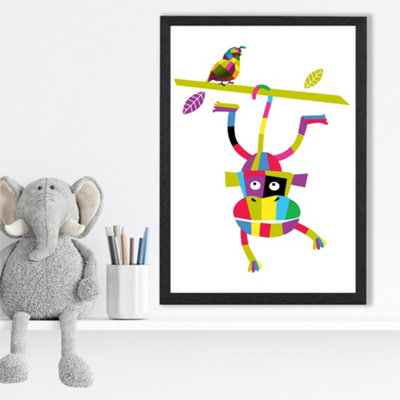 Artze Wall Art Monkey Bright Geometric Animal Framed Print Size: A3 With Black Frame from B&Q