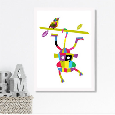 Artze Wall Art Monkey Bright Geometric Animal Framed Print Size: A3 With White Frame from B&Q