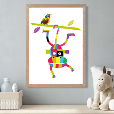 Artze Wall Art Monkey Bright Geometric Animal Framed Print Size: A3 With Oak Frame from B&Q