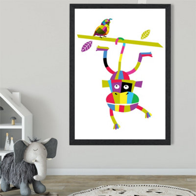 Artze Wall Art Monkey Bright Geometric Animal Framed Print Size: A2 With Black Frame from B&Q