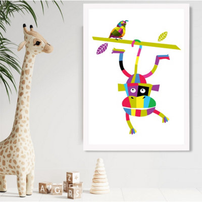Artze Wall Art Monkey Bright Geometric Animal Framed Print Size: A2 With White Frame from B&Q