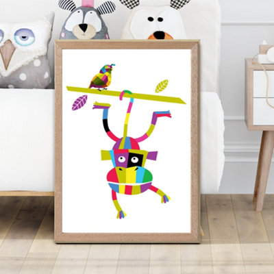 Artze Wall Art Monkey Bright Geometric Animal Framed Print Size: A2 With Oak Frame from B&Q