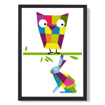 Artze Wall Art Owl Bright Geometric Animal Art Print With Black Frame Size: A4 from B&Q