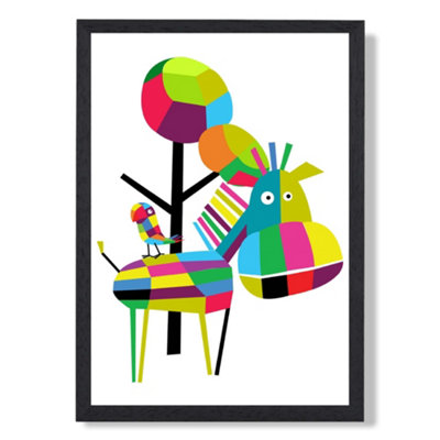 Artze Wall Art Zebra Bright Geometric Animal Art Print With Black Frame Size: A4 from B&Q