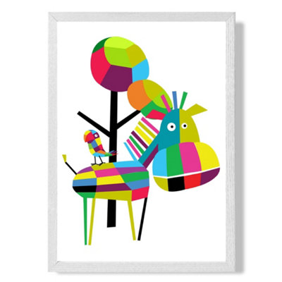 Artze Wall Art Zebra Bright Geometric Animal Art Print With White Frame Size: A4 from B&Q
